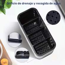 Escurridor de Platos para Encimera, Rejilla para Platos, Caja de Almacenamiento de Cocina con 4 Compartimentos para Encimeras, Cubiertos y Herramientas - Plateado - Ver 12