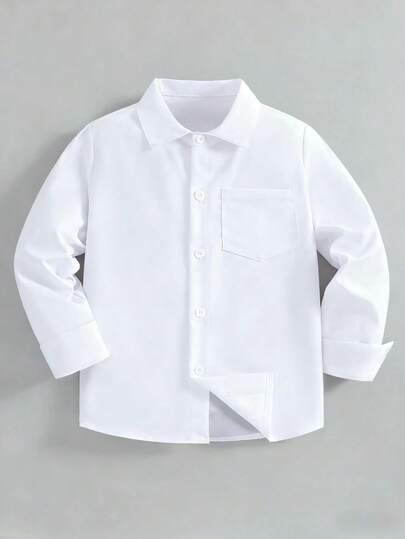 Camisa blanca de manga larga con cuello vuelto para niños, adecuada para uso diario, fiestas, bodas, escuela, salidas, regalos festivos, atuendo formal clásico