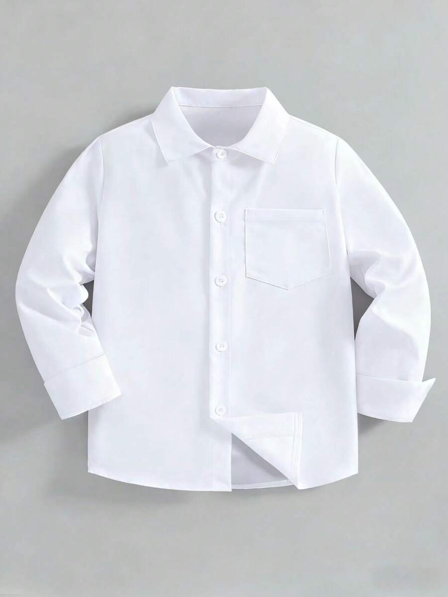 男童校服翻领白色衬衫,适合日常穿着、派对、婚礼、郊游、度假等场合,经典正式着装 - 白色 - 查看 1