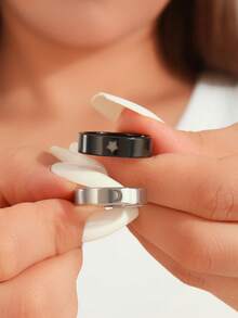 ATLVXJL 2pcs/Set Glow-In-The-Dark Couple/Friendship Star & Moon "I Love You" Couple Rings Set, Casual Couple Jewelry Suitable For Daily Wear And Valentine's Day Gift - Multicolor - View 2