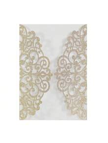 Paquete de 10 invitaciones de boda cortadas con láser, brillantes y en color plateado y dorado claro (incluye tarjetas en blanco, sobres y moños de cinta), tarjetas de invitación elegantes y de alta calidad para bodas y fiestas - Multicolor - Ver 29