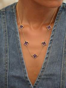 1 Summer Elegant Luxury Leaf Grass Decorative Necklace, Suitable For Women's Daily Wear, Mother's Day Gift, Beach, Vacation - Purple Leopard Print - View 4