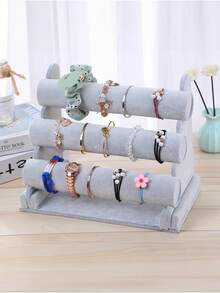 1pc Premium Velvet Bracelet/Bangle Display Stand, T-Bar Bracelet/Watch Holder, Velvet Bracelet/Jewelry Organizer, Wooden Base Necklace Bracelet Pendant Holder, Fashionable Women Tabletop Jewelry Storage Organizer, Minimalist Jewelry Display Rack - Multicolor - View 18