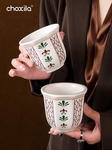 choxila 1个骆驼/棕榈树图案陶瓷咖啡杯，可作浓缩咖啡杯、牛奶杯、果汁杯、沙特咖啡杯、茶杯，容量180毫升/250毫升，适用于下午茶、露营、家庭聚会、办公室、咖啡馆等场合。 - 咖啡杯 - 查看 2