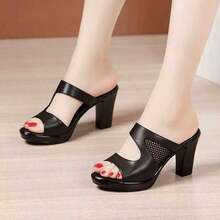 Sandalias de tacón alto para mujer Calzado informal multifuncional Zapatillas con tacón y suela gruesa Sandalias con punta abierta y suela gruesa - Negro - Ver 2