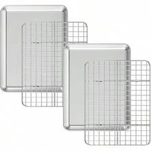 Deedro - Juego de bandejas para hornear con rejilla de refrigeración [2 hojas + 2 estantes], charola para hornear galletas de acero inoxidable con estante de 10 x 8 x 1 pulgadas, resistente, noóxico, fácil de limpiar - 10 pulgadas - Ver 12