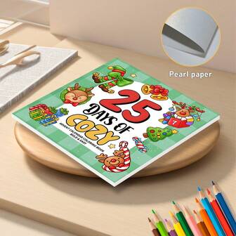 GDTME Libro para colorear de calendario de adviento de 25 páginas: Cuenta regresiva navideña acogedora, apta para adultos y niños, fácil de colorear, papel de impresión grueso de 120 g de un solo lado, pasatiempo, alivio del estrés, regalo ideal para el calcetín navideño, regalo de Año Nuevo, regalo de regreso a la escuela, se puede usar como decoración interior, juguete para niñas, 7.9"X7.9"