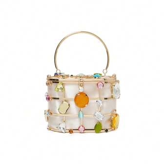 Luxury Women's Bridal Wedding Purse Porm Glitter Bling Rhinestone Clutches Handbag Dinner Evening Clutch BucKet Bag