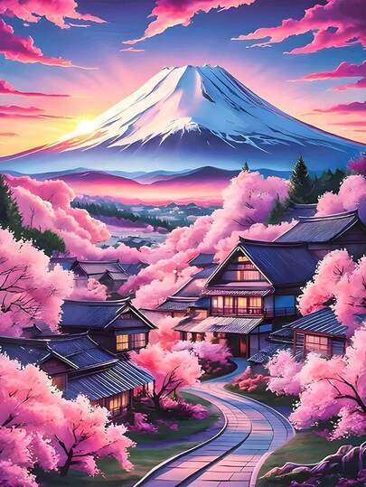 1幅DIY钻石画 - 风景画（带底座和小屋），家居装饰，全钻，11.8*15.7英寸/30*40厘米