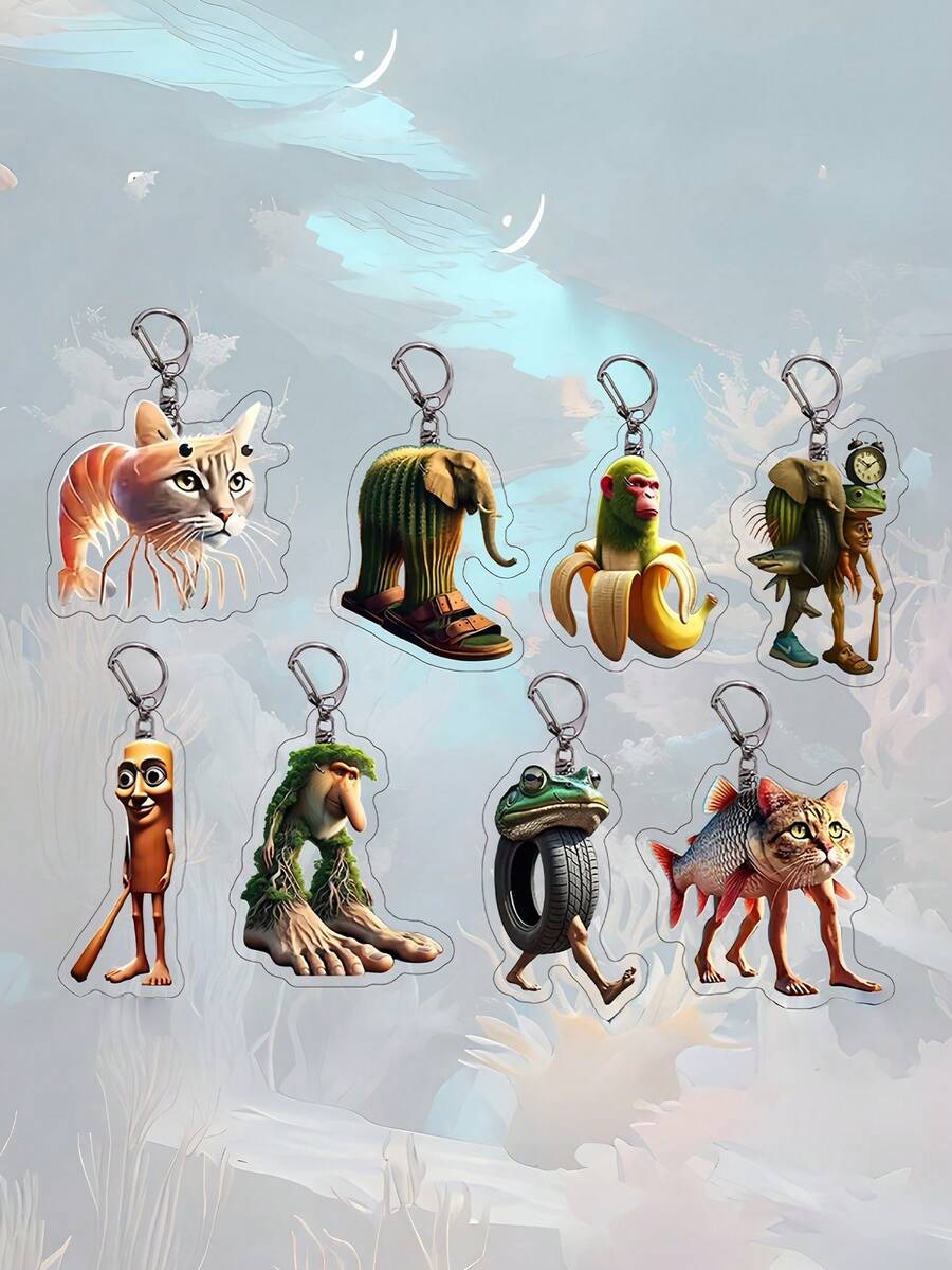 Funny Abstract Acrylic Keychain, Quirky Keyring, Tralalero Tralala, Doo Doo Doo, Tahur, Amusing Italian Shark Keychain - Multicolor - View 1