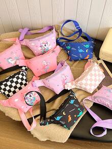 1pc Cartoon Print Waist Bag, Lightweight Zipper Closure Mini Crossbody Bag, Versatile Chest Pack Fabric Backpack Suitable For Daily Use - A - View 2