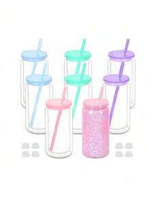 1个16盎司雪球造型水杯套装，包含雪球造型透明双层塑料杯、彩色杯盖和吸管 - 非常适合DIY、办公、阅读、露营、咖啡杯、圣诞装饰、女士礼物、圣诞马克杯、旅行杯、水瓶 - 彩色 - 查看 12