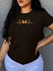 Cute Monarch Butterfly Art Men Women Entomology Butterflies 1 Pcs Women's Plus Size T-Shirt Funny Oversized Graphic Short Sleeve Tee Novelty 100% Polyester Shirt Casual Crew Neck Top 220g - 黑色 - 查看 1