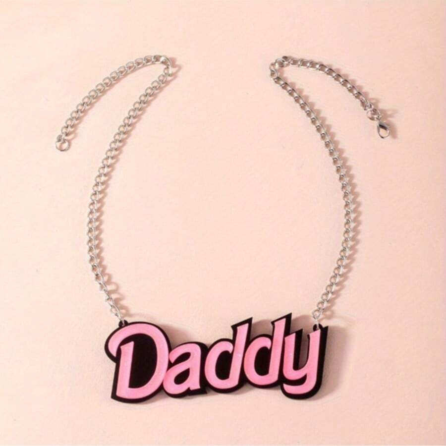 Minimalist Pink "DADDY" Letter Pendant Necklace, Father's Day Gift - Letter Pendant Necklace - View 1