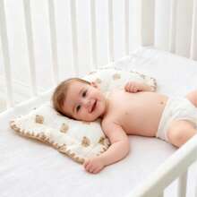 1个新生儿婴儿枕，小熊图案，长方形透气防扁头枕，男女宝宝通用，四季皆宜