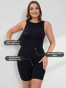 1pc Women's Backless Seamless Shapewear Bodysuit, Lightweight Tummy Control, Plus Size - Black - View 2