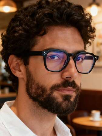 1 pièce Lunettes à monture carrée bloquant la lumière bleue pour hommes, avec un design léger pour un port confortable. Leur style décontracté les rend idéales pour la lecture et le travail quotidien, complétant facilement n'importe quelle tenue.