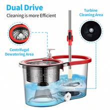 Microfiber Spin Mop And Bucket With Wringer Set Bathroom Mop Bucket 360° Spinning Mop Bucket System With 3 Microfiber Mop Replacement Heads And 61" Stainless Steel Adjustable Handle For Floor Cleaning Bucket Floor Cleaning - A - 查看 5