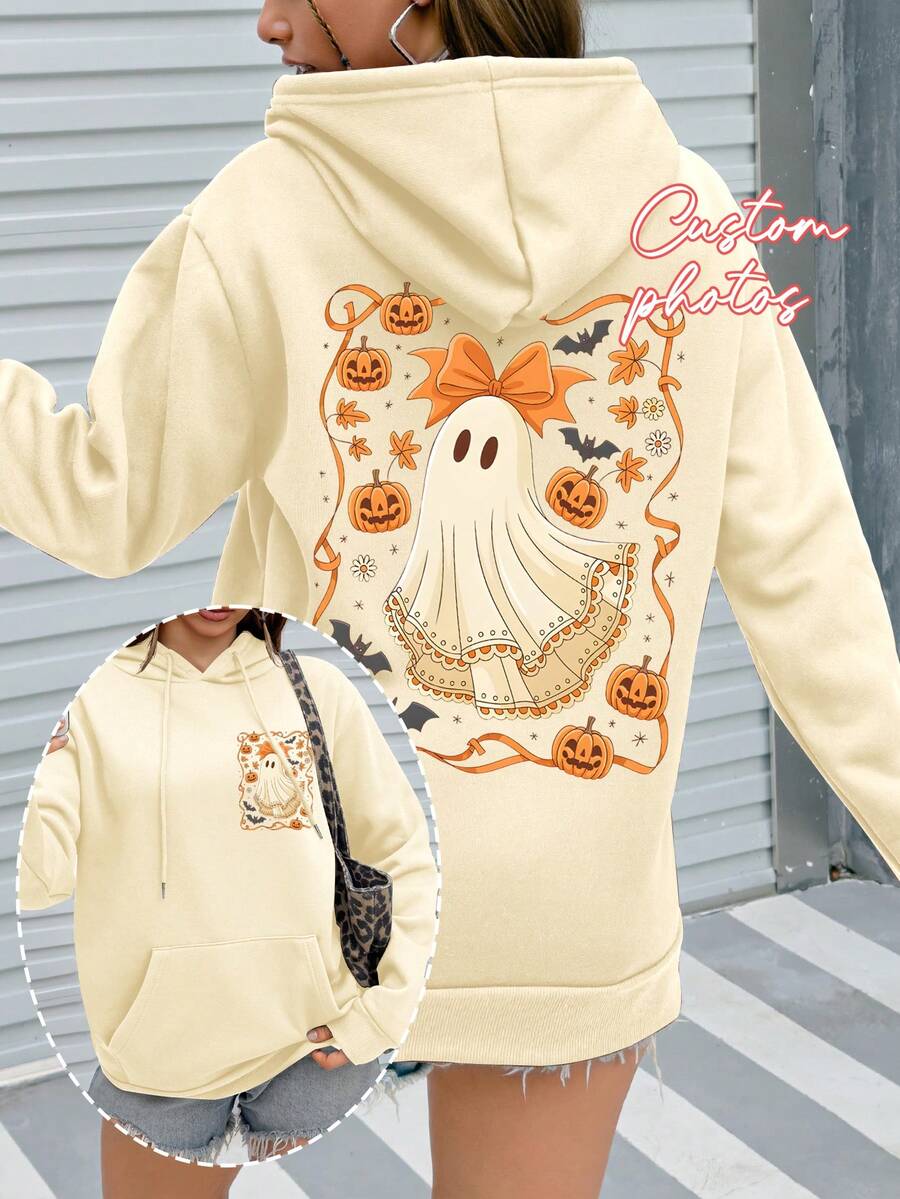 Sweatshirt For Women In Autumn/Winter - Halloween Theme Customization - Front, Back, Cute Pet Photo Printed Women's Sweatshirt Fall - Apricot - View 1
