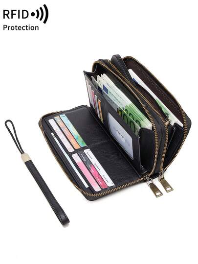 FOREVER MIYIN Vintage Kadın Katlanabilir Büyük Kapasiteli Cüzdan, Moda El Çantası, Polyester Astar, RFID Engelleme Özellikli Çok Fonksiyonlu Kredi Kartı Tutucu, Bileklikli Kadın El Çantası, Minimalist İş Stili, Beyaz Yakalı Kadınlar İçin İşe Gidip Gelme ve Tatil İçin Uygun - Doğum Günü/Öğretmenler Günü/Yıldönümü/Sevgililer Günü İçin İdeal Hediye (Siyah)