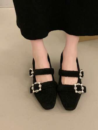 2025 Women's Latest Chunky Heel Square Toe Suede Slip-On Flats, Fashion Versatile Elegant Style, Best Choice For Ladies