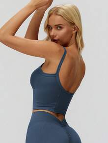 Áo ba lỗ thể thao nữ, cổ vuông dây mỏng, kiểu dáng croptop hở lưng, thân thiện với da và ôm sát, thích hợp mặc khi tập yoga, tập thể dục, chạy bộ và tập luyện - Iron Gray - Xem 5