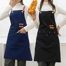 1pc Canvas Waterproof Dining Apron With Pockets, Perfect For Coffee Bars, Restaurants, Milk Tea Shop Flower Shop Coffee Baker Waterproof Waist Overalls For Women