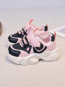 1 Pair Infant/Toddler Girls' Soft Sole Anti-Slip Casual Comfortable Versatile Sports Shoes, Outdoor Color Block Hook And Loop Sneakers, Suitable For All Seasons - Pink - View 6