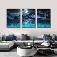 3幅无框帆布海报，现代艺术，山水湖泊风景装饰画，适用于卧室、客厅、走廊，墙面艺术，墙面装饰，房间装饰，无框 - 彩色 - 查看 6