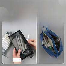 3 piezas Estuche de lápices de malla transparente de gran capacidad, bolsa de almacenamiento de nailon con cremallera, útiles de oficina y escolares