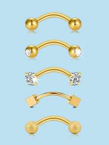 5pcs/Set 16g Eyebrow Rings Rook Earring Rook Piercing Jewelry Vertical Labret Lip Jewelry Pink Opal Stainless Steel Bridge Eyebrow Piercing Jewelry For Women Men Slivery Black Curved Barbell - Multicolor - View 13