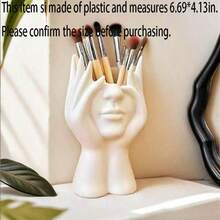 1pc Awaoko Makeup Brush Holder - Elegant Facial Storage Box With Brush Slots, No Assembly Required, Suitable For Home, Salon, Office - Compatible With Makeup Brushes, Eyebrow Pencils, Lipsticks - Modern Manicure Desk Decor, Artistic Design, Lightweight Construction, Compact & Practical, Salon Accessory, Home Organizer