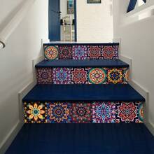 12pcs Bohemian Floral Ceramic Tile Stickers, Self-Adhesive PVC Stickers For Kitchen Backsplash, Bathroom And Stair Walls - Easy To Apply And Remove, 10/15/20cm*12pcs - Multicolor - View 9