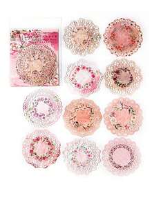 1 Pack Of 10pcs Vintage Floral Hollow Lace Trim DIY Decor For Scrapbooking, Crafting, Journaling,School Supplies,Back To School - 彩色 - 查看 7