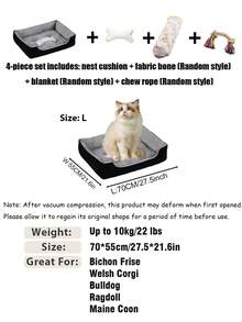 Soft & Comfortable Dog Bed Mat, With Random Chew Rope, Non-Slip Bottom, Multiple Sizes Available - Polyester Filled, Bone Pattern Design, Dog Bed With Side Walls, Suitable For Medium Dogs, Cats And Small Dogs - Black - View 19