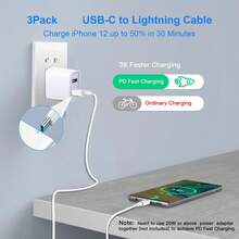 XASMA 3 件/1 件 USB C 转 Lightning 数据线兼容 充电器 USB C 转 Lightning 数据线兼容 14/13/12/11 X XS XR 8 Plus 等，USB 充电线兼容 11 12 13 14 6 6S 7 8 Plus X XR Pro Max 适用于 PC 耳机充电数据线，苹果手机快速充电数据线闪存充电线 Nan MFi 认证 - 白色 - 查看 6