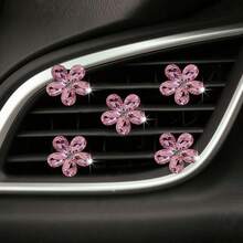 3/5pcs Multi-Color Crystal Flower Car Air Vent Clip Decoration, Shiny Car Interior Air Conditioning Vent Decor, Car Air Outlet Decoration, Adhesive-Free Installation, Cute Car Accessory, No Fragrance Included