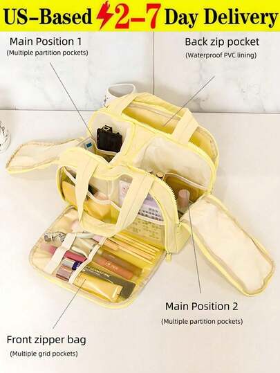 [Delivery Within 2-7 Days In The United States]1 Large Capacity Double Wide Open Solid Color Toiletry Bag, Women's Portable Vacation Beauty Bag, Multi Pocket And Multi Slot Multifunctional Makeup Bag, Fashionable And Simple Partitioned Storage Bagtravel Essentials For Summer Holiday Back To School School Stuff Bag For School Wash Bag Travel  Storage Basket  Storage Containers  Bathroom Organization And Storage  Makeup Brush Holder Vacation Essentials CubesLand Scalloped Edge Toilet Paper Storage Basket, Living Room Home Cozy Decor Basket