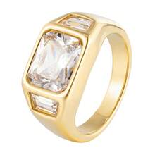 1 Piece 18K Gold Niche High-End Three-Diamond Square  Ring Daily Matching Party Gathering Valentine's Day, Christmas, Birthday Gift - Silver - View 1