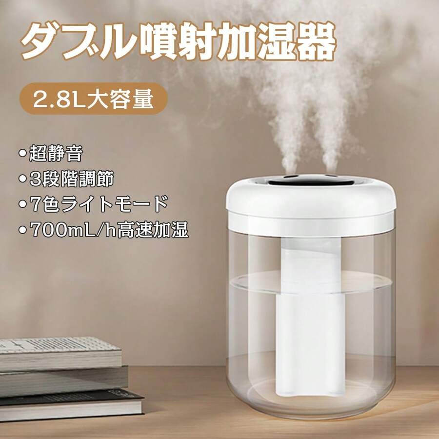 MOSMEE 2.8L Large Capacity Tabletop Humidifier, Maximum Humidification Capacity Of 350ml/H, Fits 28-Tatami Rooms, Quiet Operation At 26dB, Ultrasonic Operation, 43 Hours Of Continuous Operation, Top-Fill Water Supply, Easy Cleaning, 3 Levels Of Mist Volume Adjustment, Dry-Run Prevention, Leak Prevention, Dry Air Preventive, 7 Color Lights - Black and White - View 1