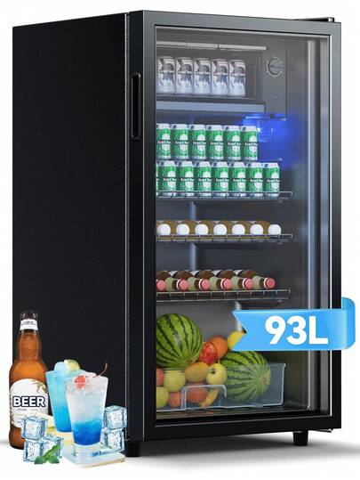 Mininevera DEVOKO, enfriador de bebidas. Altura: 79 cm. Ancho: 44,5 cm. Capacidad: 93 litros. Puerta de cristal con iluminación LED. Enfriador de cerveza y bebidas.