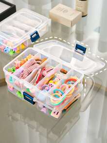 1个儿童发夹收纳盒，婴儿发圈整理盒，5个隔层，透明发夹盒，适用于发圈、发夹、发饰、首饰盒、化妆刷收纳盒 - 彩色 - 查看 3
