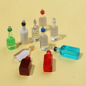 10pcs Mini Resin Beverage Bottle Decorations - Colorful Drink Charms, Suitable For DIY Jewelry Making, Necklace, Bracelet, Keychain Accessories, Random Mix