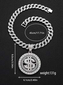 1件嘻哈旋转美元符号吊坠项链，配20英寸链 - 金色锌合金男士首饰，派对/音乐节礼物，全年佩戴，派对配饰，首饰，奢华光泽饰面 - 可旋轉美金吊墜項鍊 - 查看 4