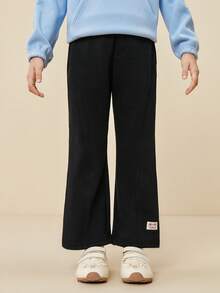 mini bala Calças de Fleece Edição Artista para Meninas Inverno 2025, Calças Flare Macias e Quentes - Preto - Visão 1
