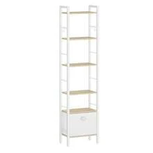 HaluPeit Libreria, Scaffale a 6 Ripiani, 1 Cassetti in Tessuto Pieghevoli, Scaffale Aperto, 24 x 40 x 173 cm, Stile Industriale, Adatta per Studio, Soggiorno, Colore Rovere - Bianco - Visualizzare 9