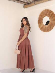Elegant Women's Long Casual Dress, Lightweight And Comfortable Fabric - 摩卡棕 - 查看 3