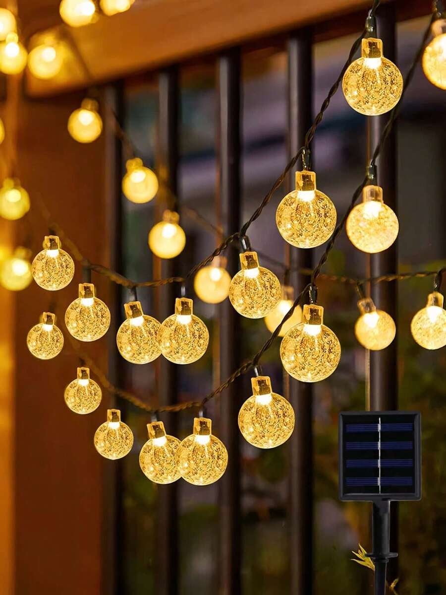 1 pièce Guirlande lumineuse solaire à 20 ampoules de 4 m / 30 ampoules de 5 m / 50 ampoules de 7 m avec boule à bulles et 8 fonctions, décoration extérieure de jardin avec boule de cristal, décoration de fête, boule à bulles solaire LED, décoration de Noël, éclairage de camping, éclairage LED extérieur pour la saison des déménagements - Jaune citron - Voir 1