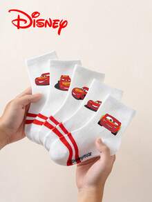 Disney 5 Pairs Cars Cartoon Pattern Kids Mid-Calf Socks With Black & White Stripes, Adorable Design, Fashionable Casual Breathable Red Stripe Student Socks, Suitable For Daily Wear, Back To School, Holiday Gifts - Multicolor - View 14
