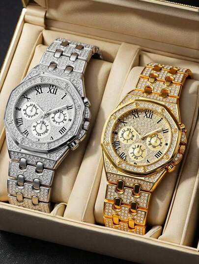 3件套复古时尚表盘女士腕表，金色表壳，豹纹皮表带，简约通勤风格，适合日常搭配，是生日、女士纪念日、网络星期一及其他节日的理想礼物。不含礼盒。